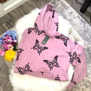 NEW! Purple Butterfly Hoodie With Black Butterflies